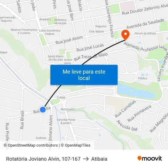 Rotatória Joviano Alvin, 107-167 to Atibaia map