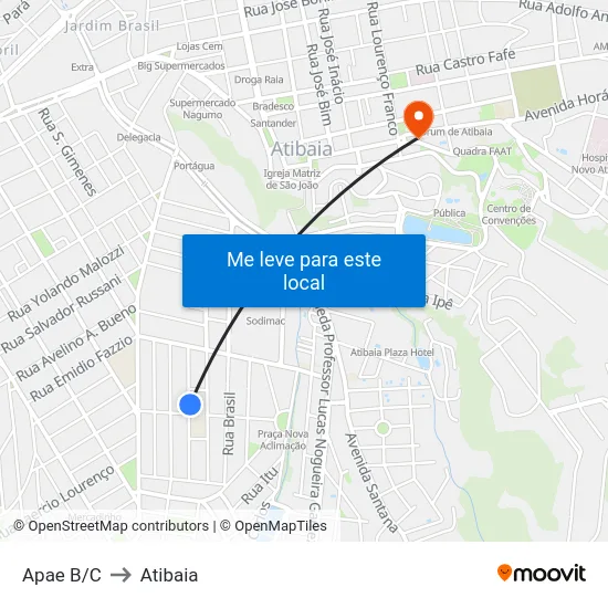 Apae B/C to Atibaia map