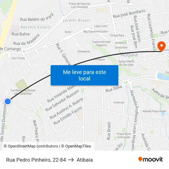 Rua Pedro Pinheiro, 22-84 to Atibaia map