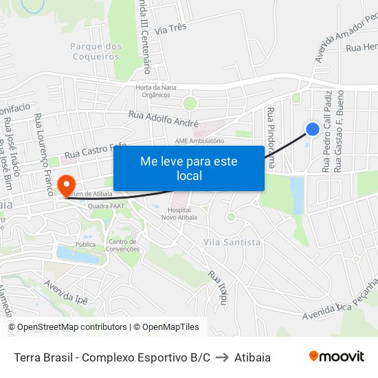 Terra Brasil - Complexo Esportivo B/C to Atibaia map