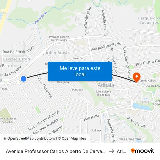 Avenida Professsor Carlos Alberto De Carvalho Pinto, 2-172 to Atibaia map