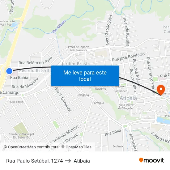 Rua Paulo Setúbal, 1274 to Atibaia map