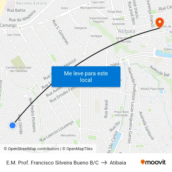 E.M. Prof. Francisco Silveira Bueno B/C to Atibaia map