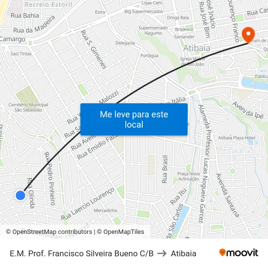 E.M. Prof. Francisco Silveira Bueno C/B to Atibaia map