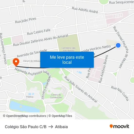 Colégio São Paulo C/B to Atibaia map