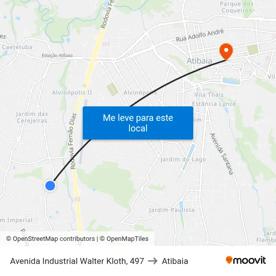 Avenida Industrial Walter Kloth, 497 to Atibaia map