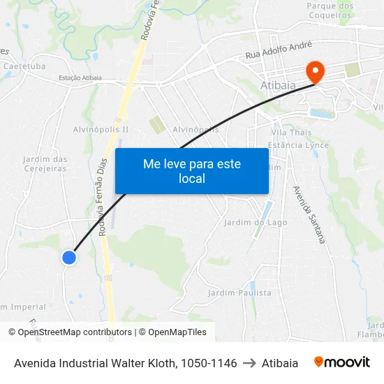 Avenida Industrial Walter Kloth, 1050-1146 to Atibaia map