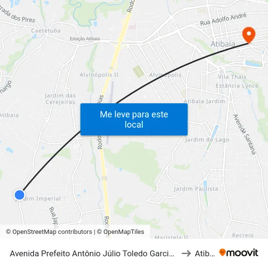 Avenida Prefeito Antônio Júlio Toledo Garcia Lopes, 2939 to Atibaia map