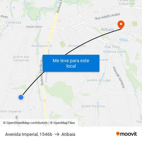 Avenida Imperial, 1546b to Atibaia map