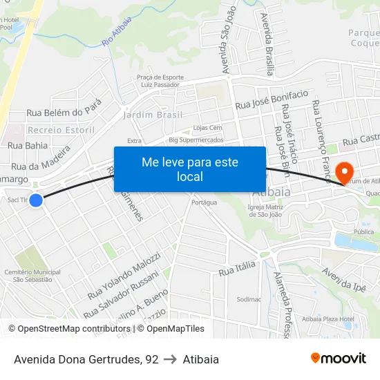 Avenida Dona Gertrudes, 92 to Atibaia map