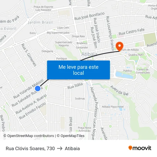 Rua Clóvis Soares, 730 to Atibaia map