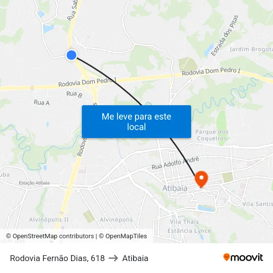 Rodovia Fernão Dias, 618 to Atibaia map