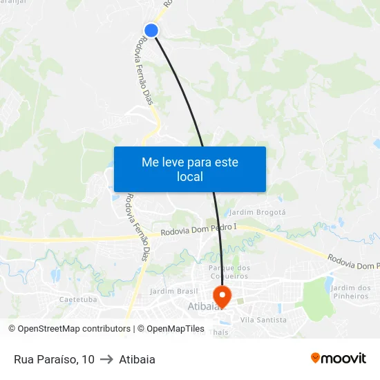 Rua Paraíso, 10 to Atibaia map