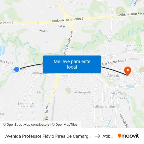 Avenida Professor Flávio Píres De Camargo 57 to Atibaia map