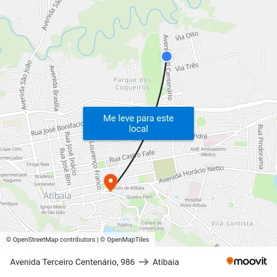 Avenida Terceiro Centenário, 986 to Atibaia map