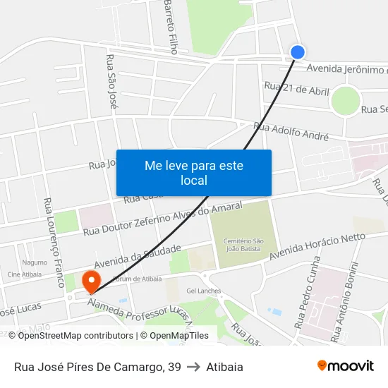 Rua José Píres De Camargo, 39 to Atibaia map
