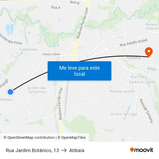 Rua Jardim Botânico, 13 to Atibaia map
