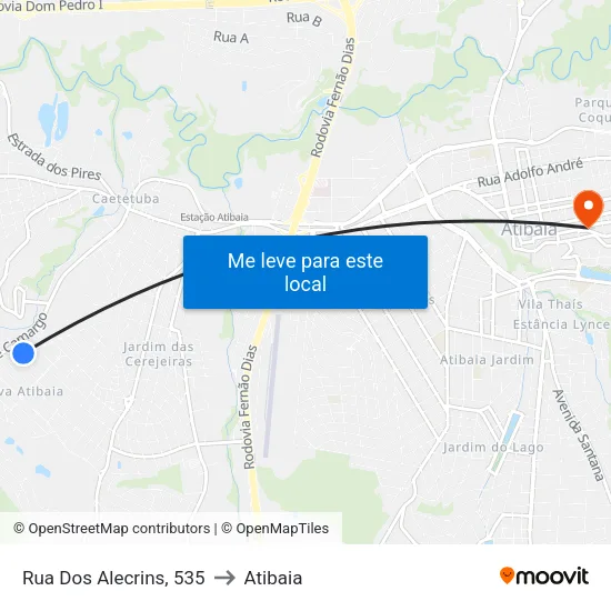 Rua Dos Alecrins, 535 to Atibaia map