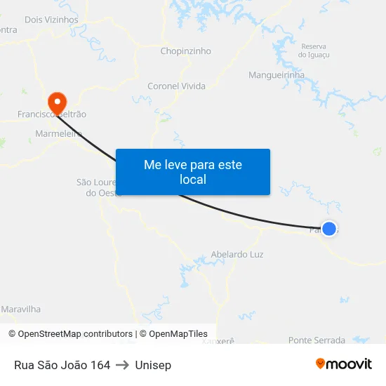 Rua São João 164 to Unisep map
