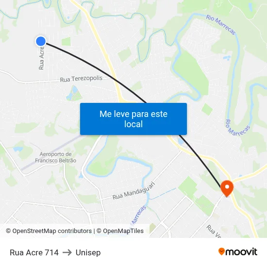 Rua Acre 714 to Unisep map