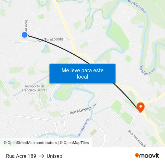 Rua Acre 189 to Unisep map