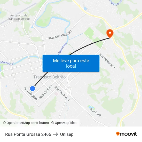 Rua Ponta Grossa 2466 to Unisep map