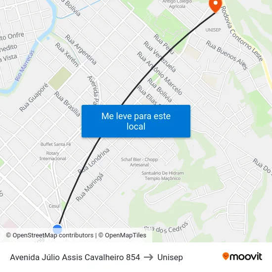 Avenida Júlio Assis Cavalheiro 854 to Unisep map