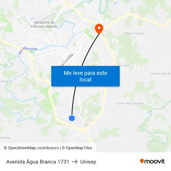 Avenida Água Branca 1731 to Unisep map