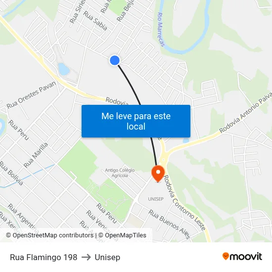 Rua Flamingo 198 to Unisep map