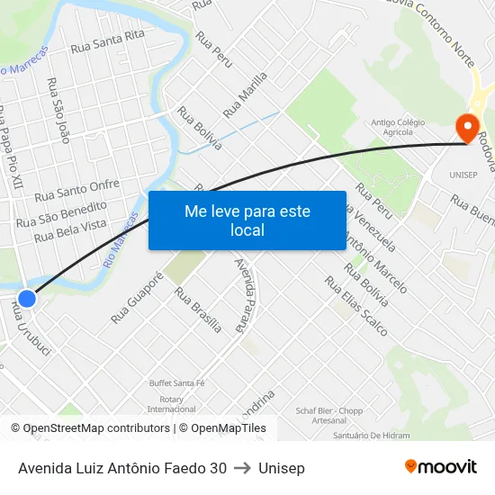Avenida Luiz Antônio Faedo 30 to Unisep map