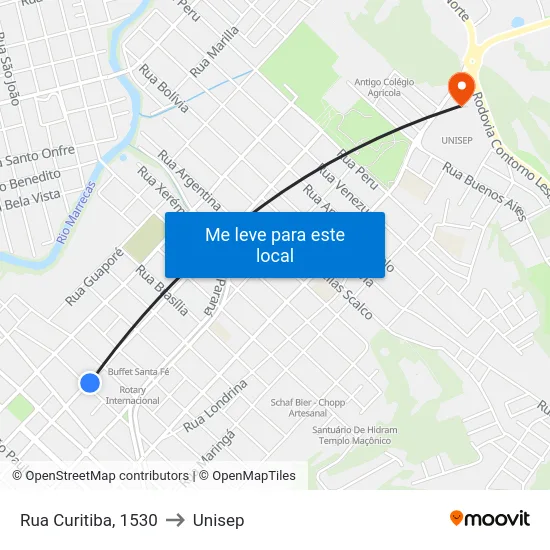 Rua Curitiba, 1530 to Unisep map