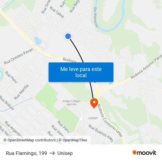 Rua Flamingo, 199 to Unisep map