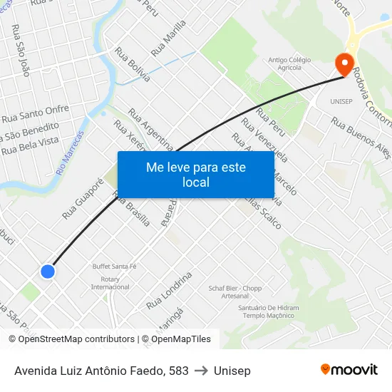 Avenida Luiz Antônio Faedo, 583 to Unisep map