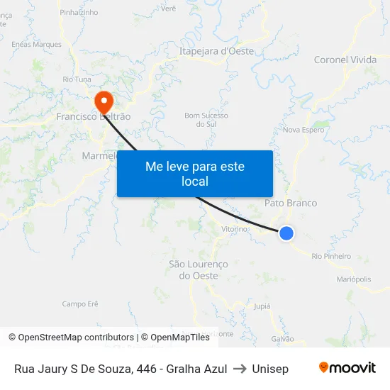 Rua Jaury S De Souza, 446 - Gralha Azul to Unisep map