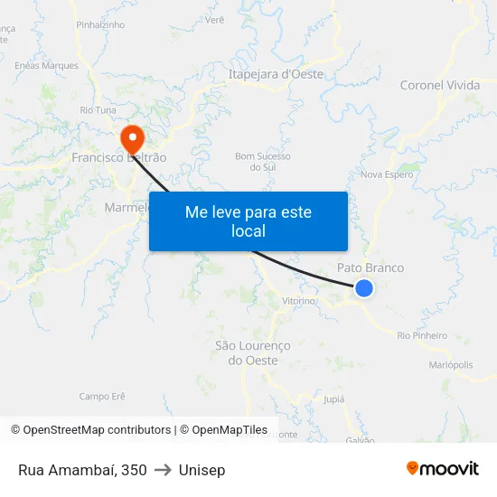 Rua Amambaí, 350 to Unisep map