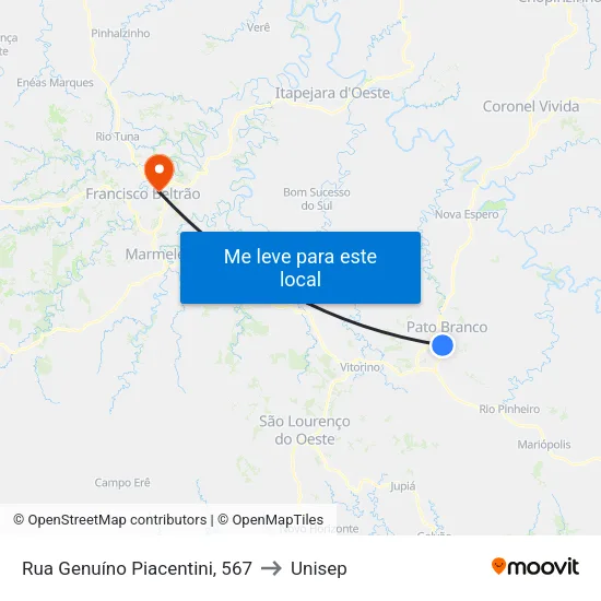 Rua Genuíno Piacentini, 567 to Unisep map