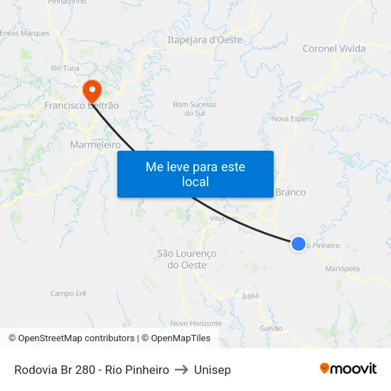 Rodovia Br 280 - Rio Pinheiro to Unisep map