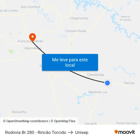 Rodovia Br 280 - Rincão Torcido to Unisep map