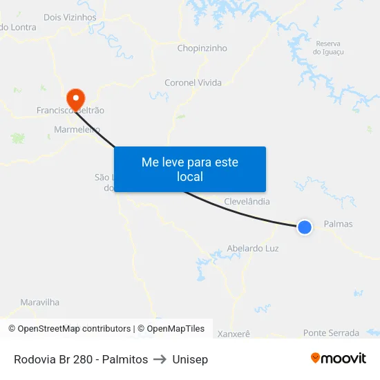 Rodovia Br 280 - Palmitos to Unisep map