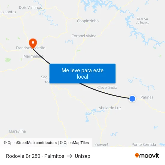 Rodovia Br 280 - Palmitos to Unisep map