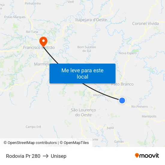 Rodovia Pr 280 to Unisep map