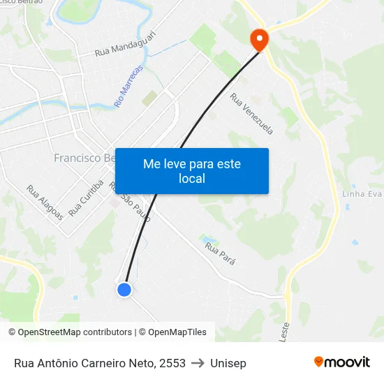 Rua Antônio Carneiro Neto, 2553 to Unisep map