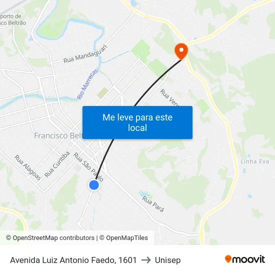 Avenida Luiz Antonio Faedo, 1601 to Unisep map