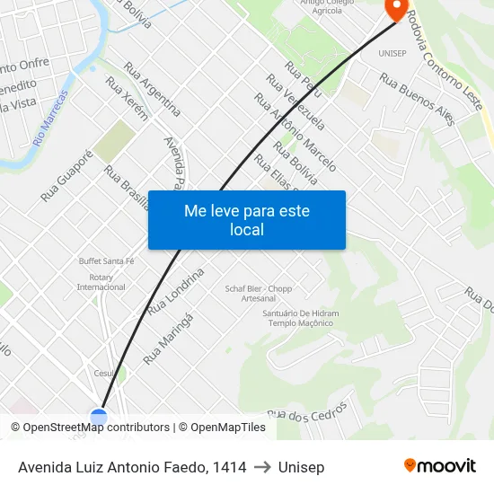 Avenida Luiz Antonio Faedo, 1414 to Unisep map