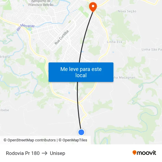 Rodovia Pr 180 to Unisep map