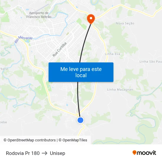Rodovia Pr 180 to Unisep map