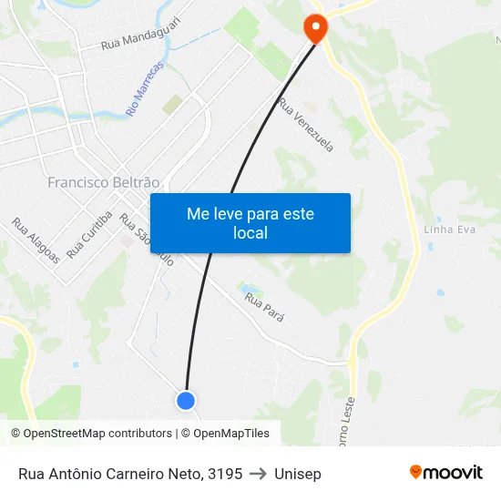 Rua Antônio Carneiro Neto, 3195 to Unisep map