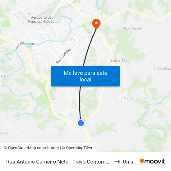 Rua Antonio Carneiro Neto - Trevo Contorno Leste to Unisep map