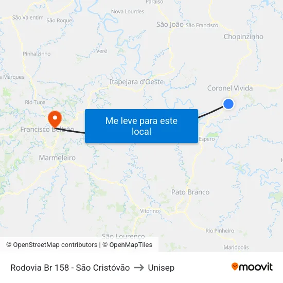 Rodovia Br 158 - São Cristóvão to Unisep map