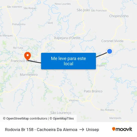 Rodovia Br 158 - Cachoeira Da Alemoa to Unisep map
